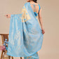 Astita Banarasi Silk Cream & Sky Blue Saree | Swadesiicart
