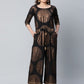 Ahalyaa Black Crepe Copper Foil Printed Jumpsuit - Swadesiicart