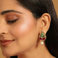 Nuyug 22K Gold Plated Ruby Stone Studded Contemporary Petal Shaped Pearl Drop Stud Earrings | Swadesiicart