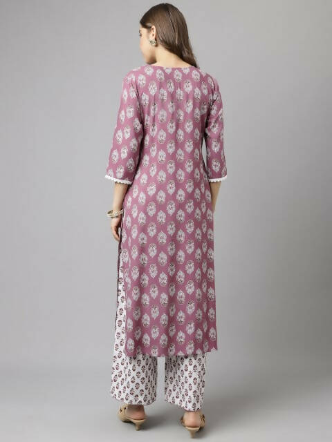 FIORRA Women's Light Purple Cotton A-Line Kurta Palazzo Set - Swadesiicart