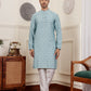 Blue Viscose Woven Jacquard Work Men's Rajwadi Kurta Set - Mahotsav
