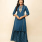 FIORRA Women's Teal Blue Silk Blend Straight Kurta Palazzo Set With Dupatta - Swadesiicart