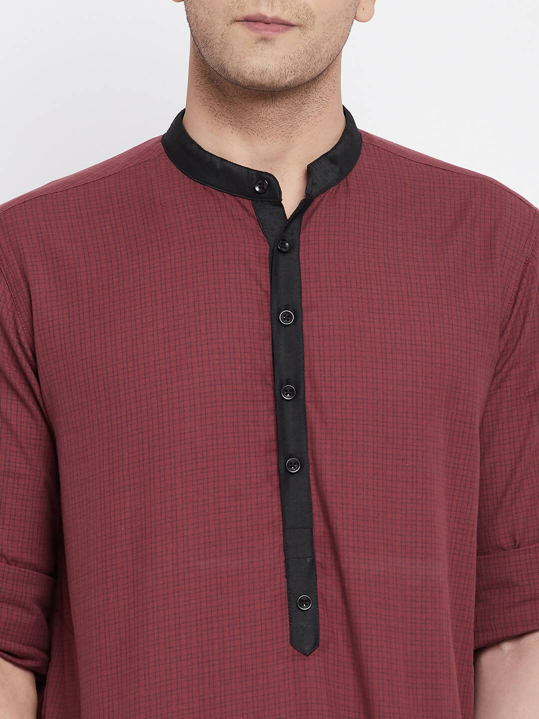 Even Apparels Maroon Pure Cotton Men's Kurta With Contrast Collar And Placket | Swadesiicart