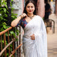 White Poly Silk Ethnic Motifs Saree with Unstitched Blouse - Hiral Fashion | Swadesiicart