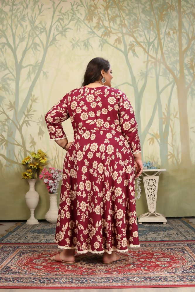 Jyoti Fashion Women's Wine Rayon Floral Print with Sequins Designer Anarkali Set | Swadesiicart