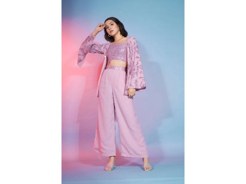 Pink Georgette Sequence With Thread Designer Co-Ord Set - Flory - Swadesiicart
