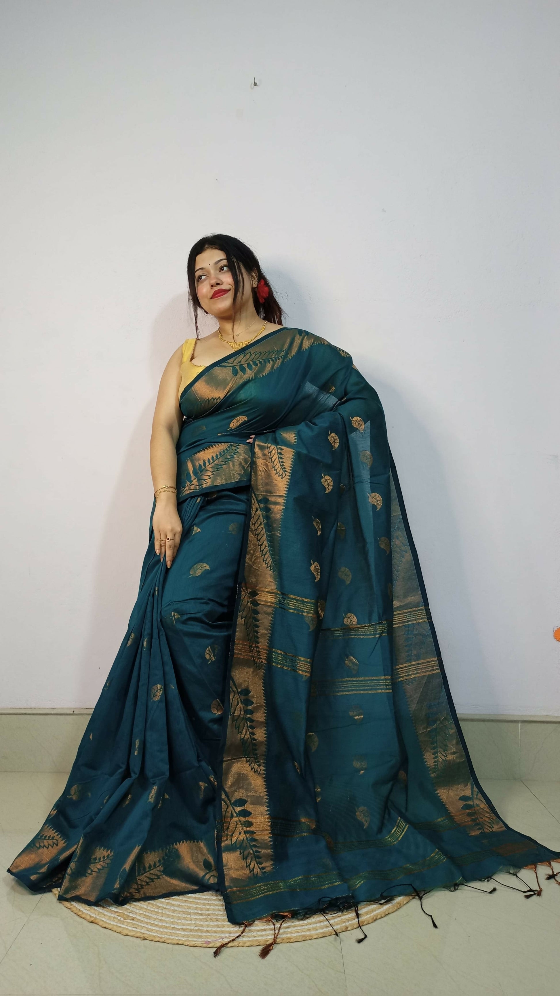 Exclusive Collection Beautiful Purssion Green Cotton Silk Woven Handloom Saree With Running Blouse Piece - Swadesiicart