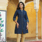 Juniper Women's Blue Cotton Flex Printed A-Line Kurta | Swadesiicart