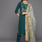 Ahalyaa Womens Dark Green Crepe Smoke Printed Kurta Pant Set With Dupatta | Swadesiicart
