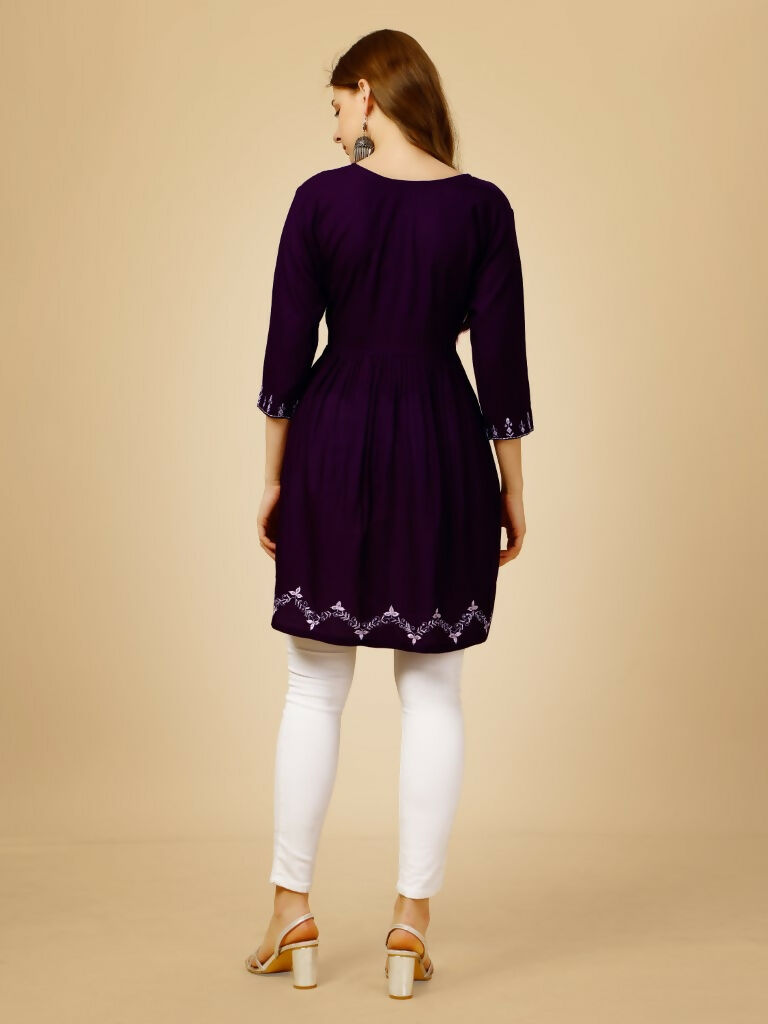 Jyoti Fashion Women's Purple Viscose Rayon Embroidered Casual Top | Swadesiicart