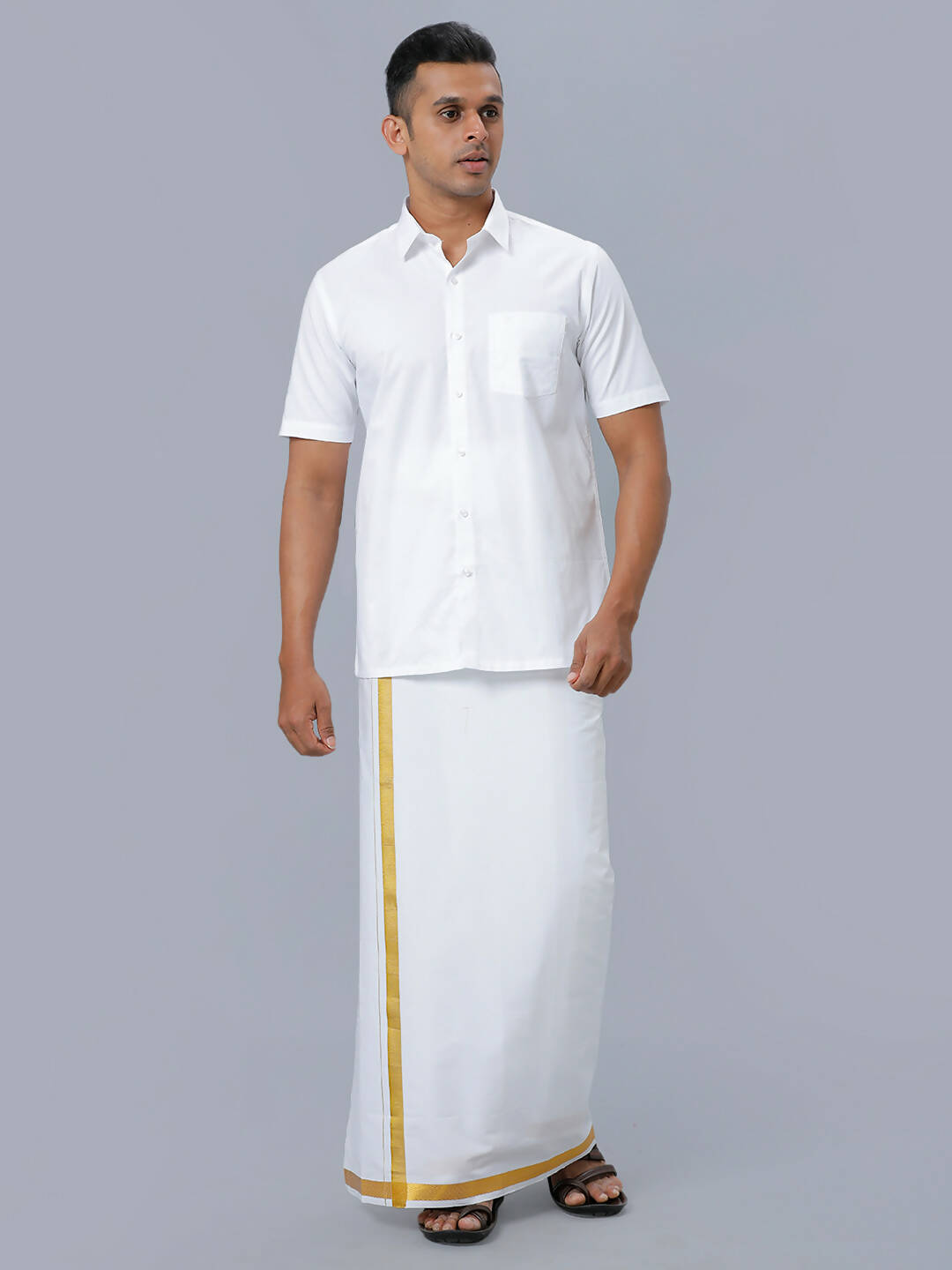Ramraj Cotton Mens Half Sleeve Formal Poly Cotton White Shirt | Swadesiicart