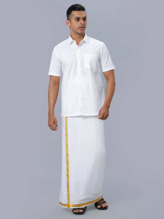 Ramraj Cotton Mens Half Sleeve Formal Poly Cotton White Shirt | Swadesiicart