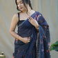 Vamsee Nitya Navy Blue Organza Saree - Swadesiicart