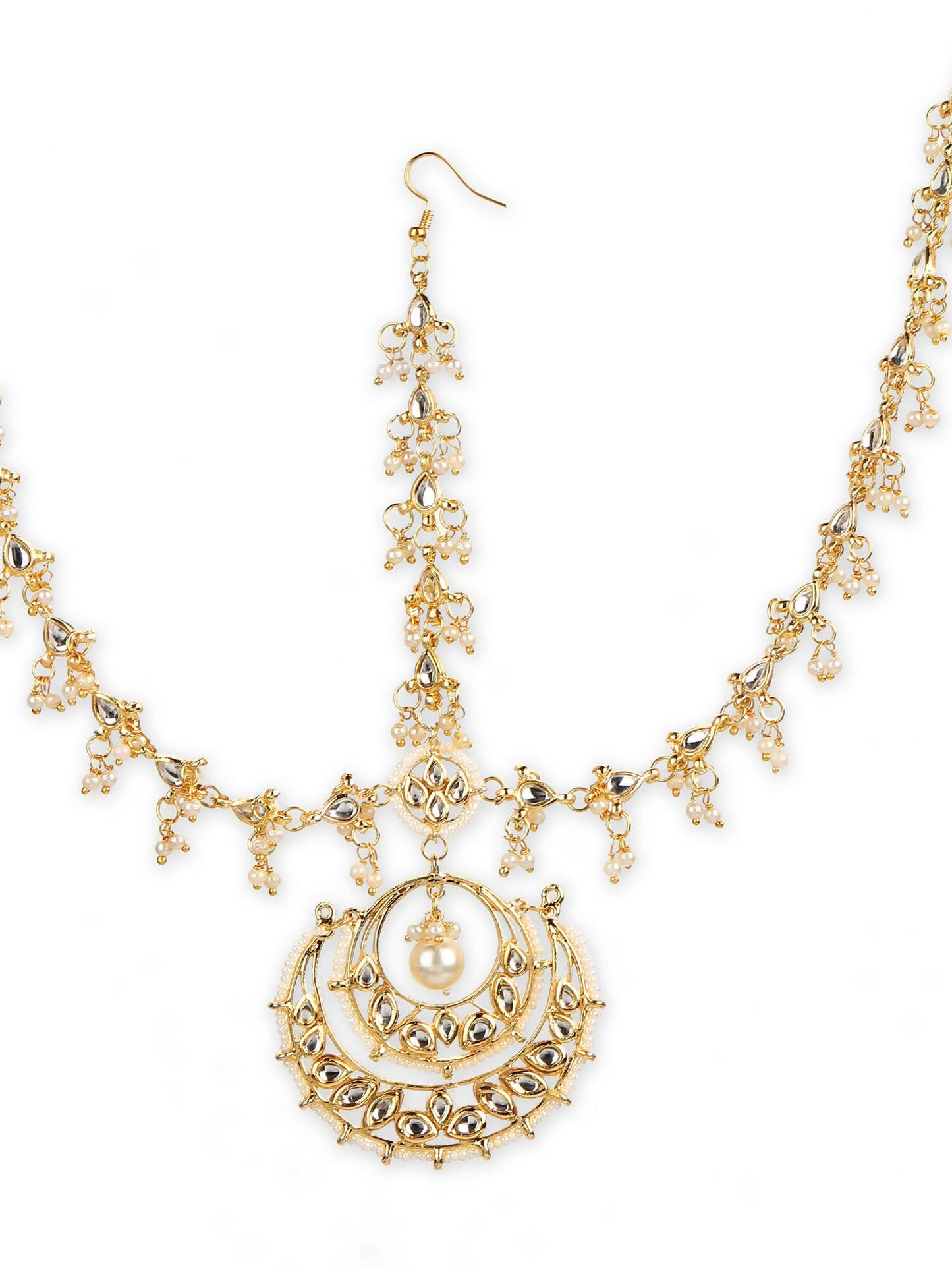 Women's Gold-Polished Kundan Mathapatti Head Jewellery - Ruby Raang | Swadesiicart