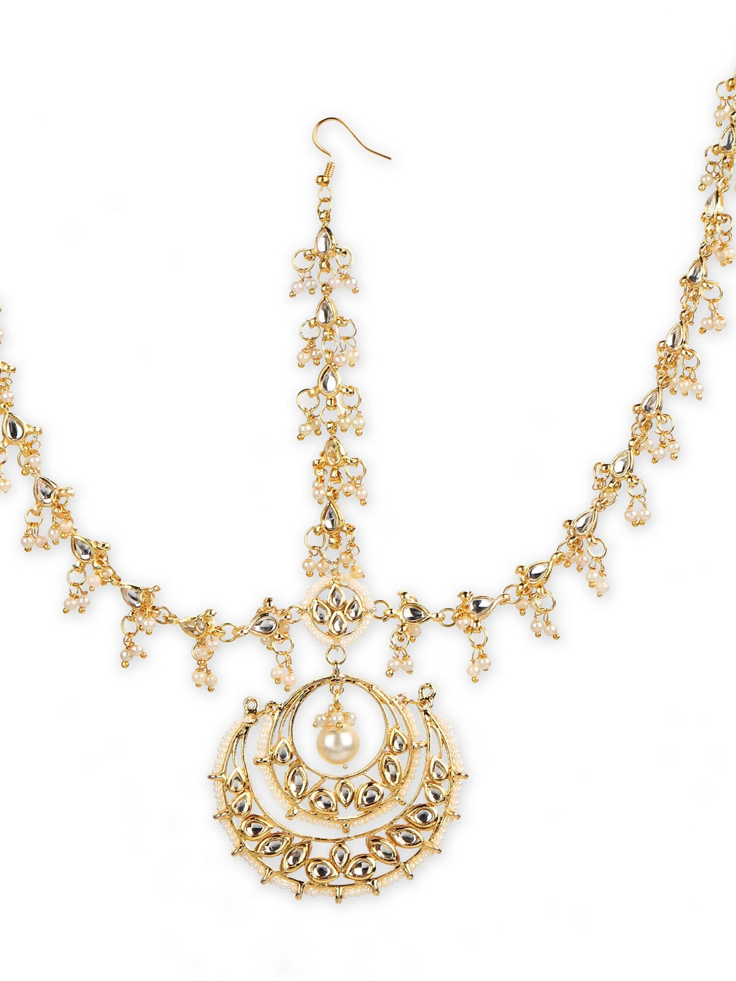 Women's Gold-Polished Kundan Mathapatti Head Jewellery - Ruby Raang | Swadesiicart