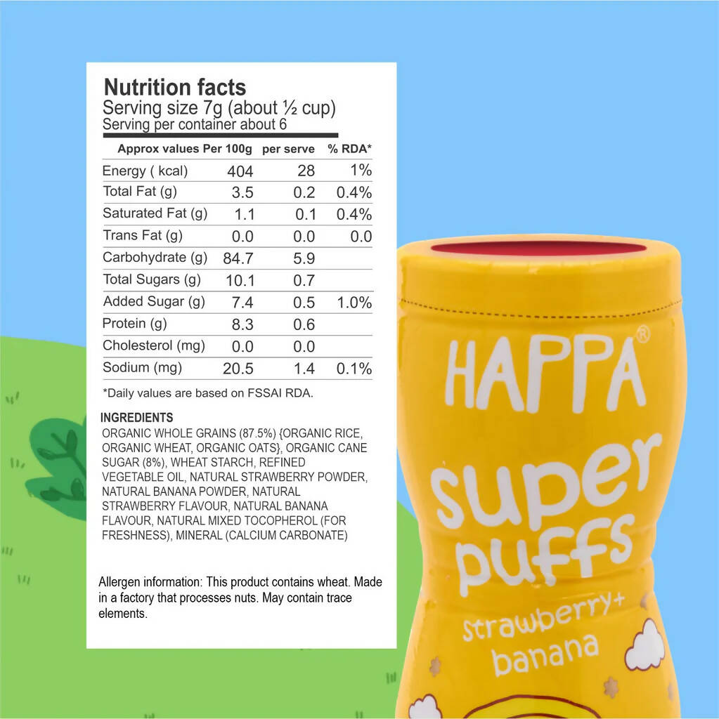 Happa Multigrain Strawberry & Banana Melts Super Puffs (8 Months+) - Swadesiicart