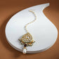 Gold-Polished White Green Kundan-Studded Pearl Beaded Maang Tikka - Ruby Raang | Swadesiicart