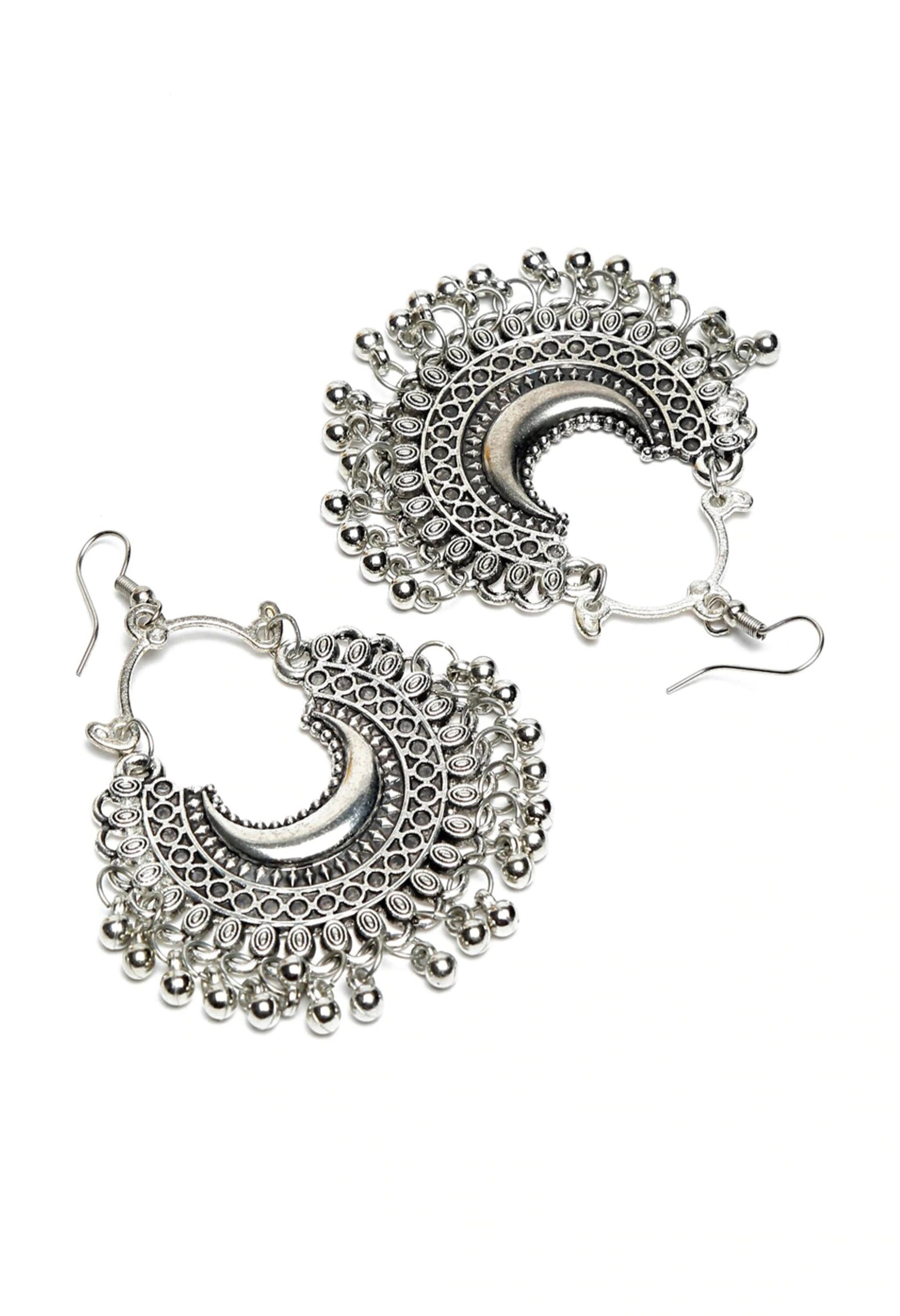 Mominos Fashion Johar Kamal Oxidised Silver-Plated Chandbali Earrings - Swadesiicart