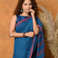 Very Much Indian Handloom Pure Cotton Saree With Sleek Border - Daisy Blue | Swadesiicart