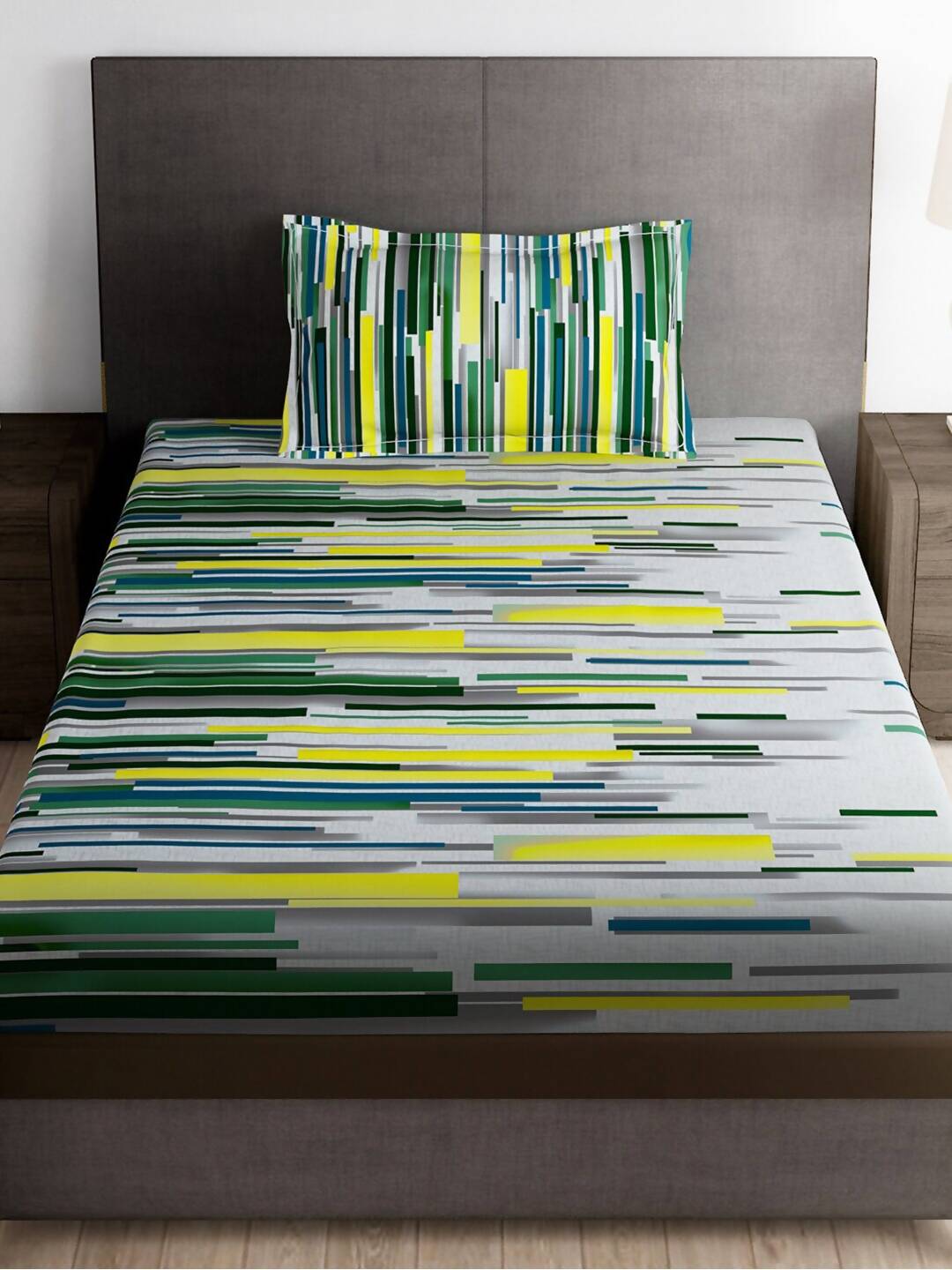 Story@home Arena White & Grey Printed 180 TC Bedsheet & Pillow Covers - Swadesiicart