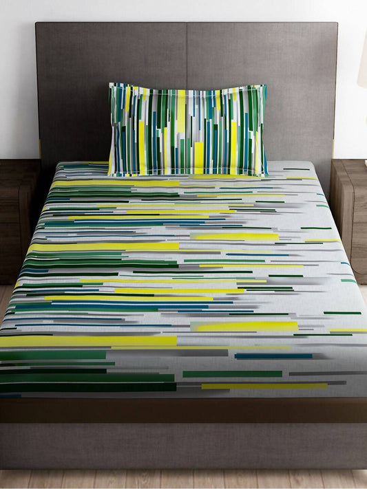 Story@home Arena White & Grey Printed 180 TC Bedsheet & Pillow Covers