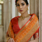 Vishnu Weaves Women's Mustard Raw Silk Thread Ikkat Woven Saree with Blouse - Swadesiicart