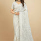 Vamsee White Georgette Designer Saree - Swadesiicart
