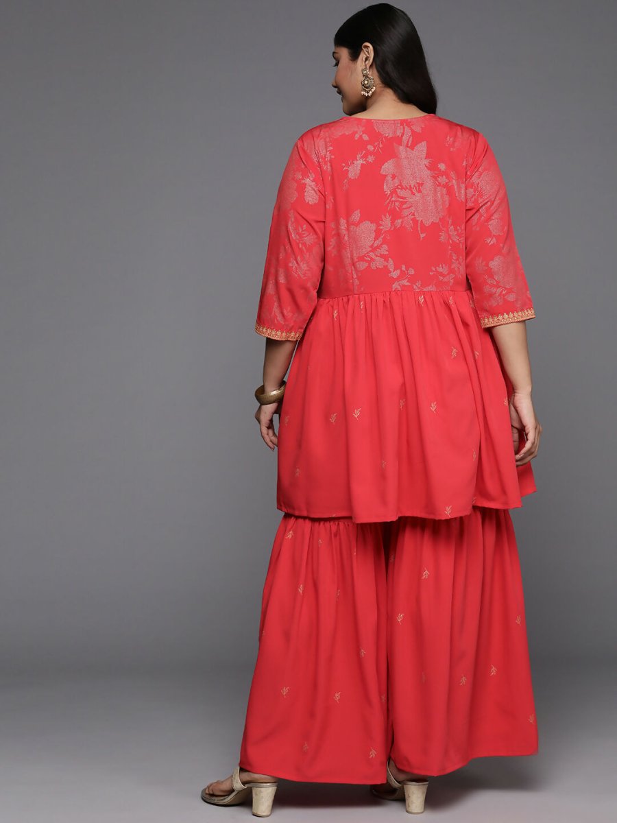 Ahalyaa Women's Traditional Wear Co-ords - Red - Swadesiicart