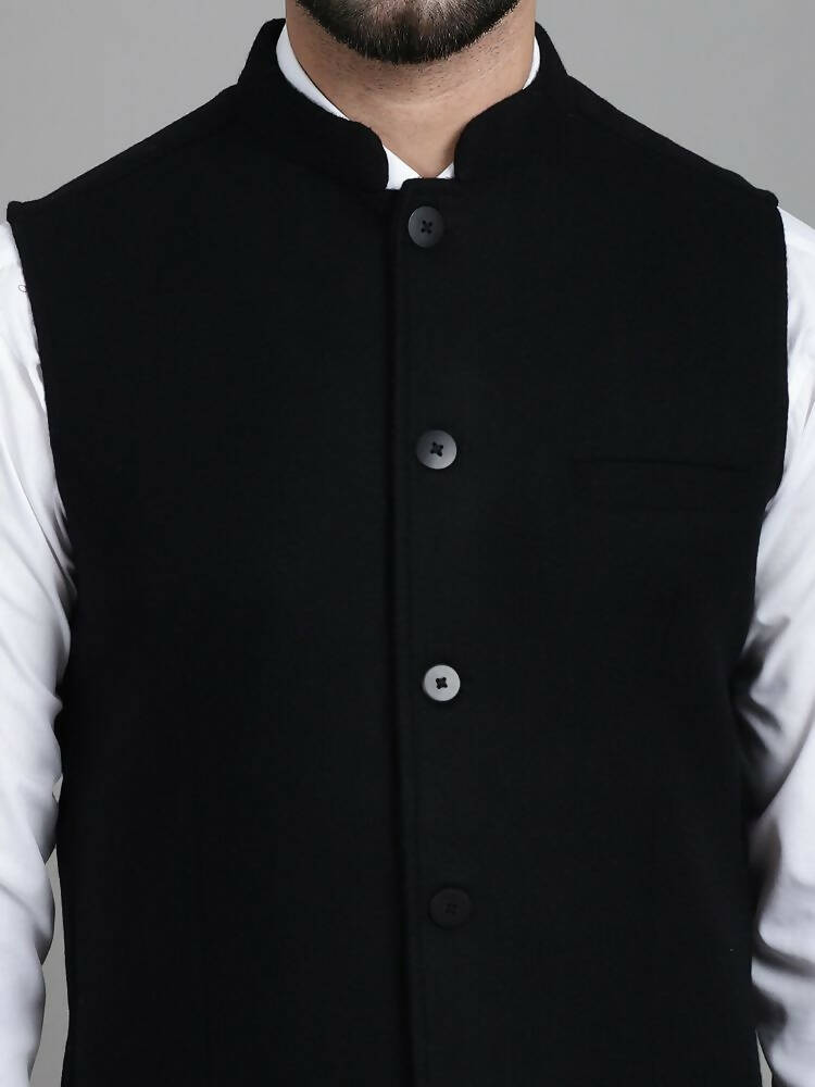 Even Apparels Nehru Jacket With Welt Pockets - Black | Swadesiicart
