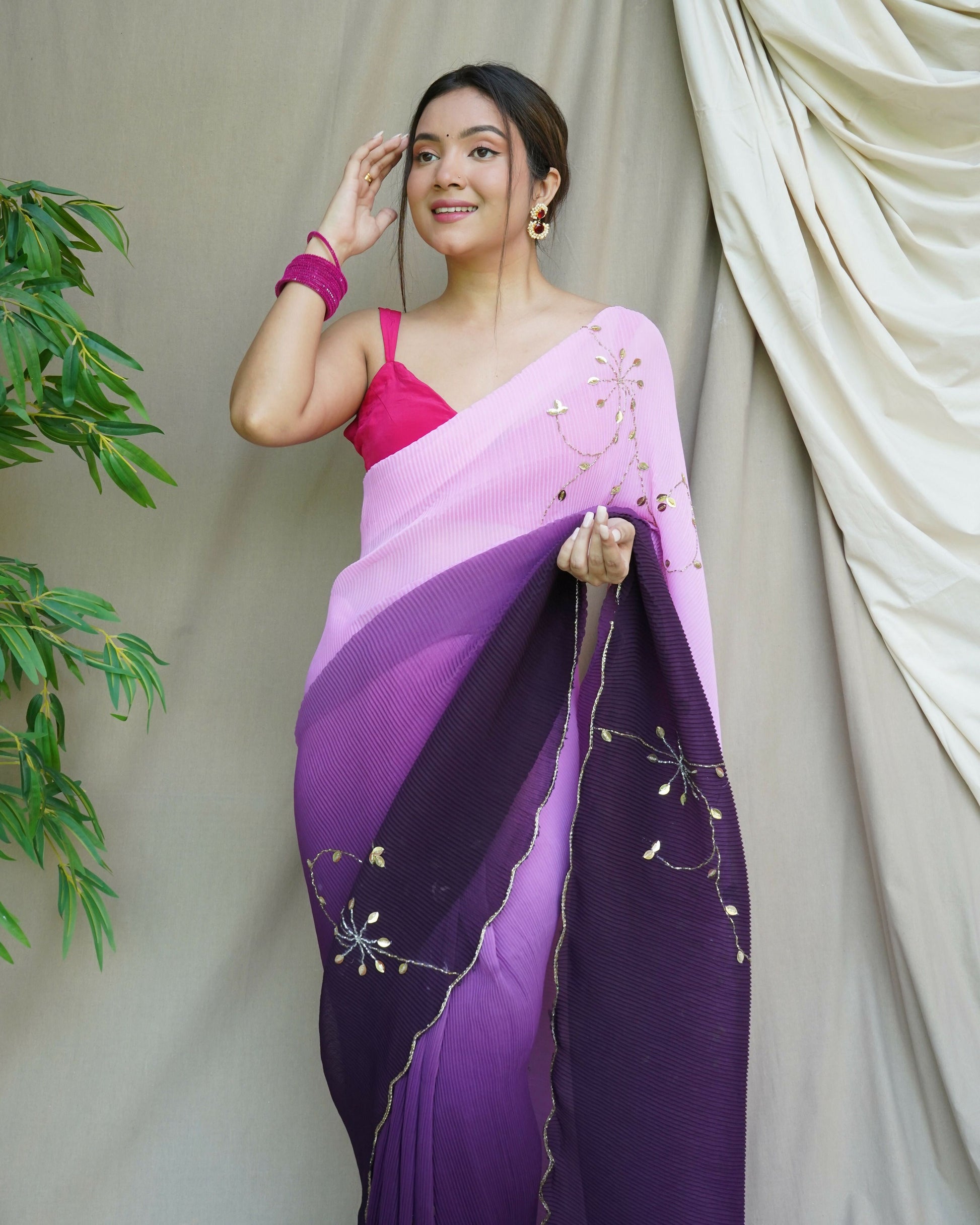 Vamsee Antara Violet Georgette Saree - Swadesiicart