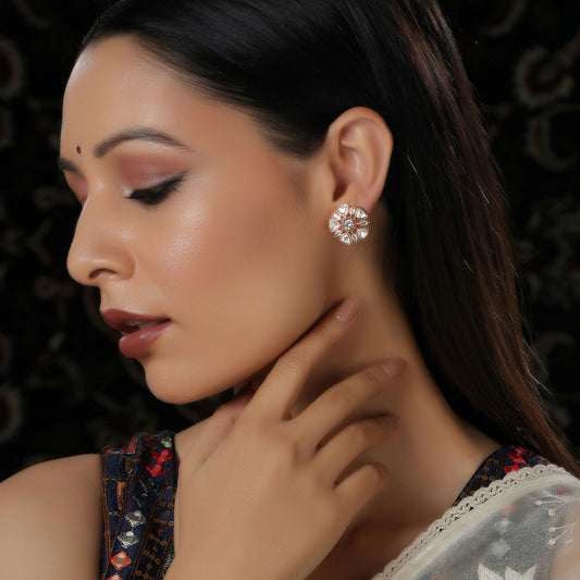 Round Kundan Studs (Gold) - Ruby Raang - Ruby Raang Studio