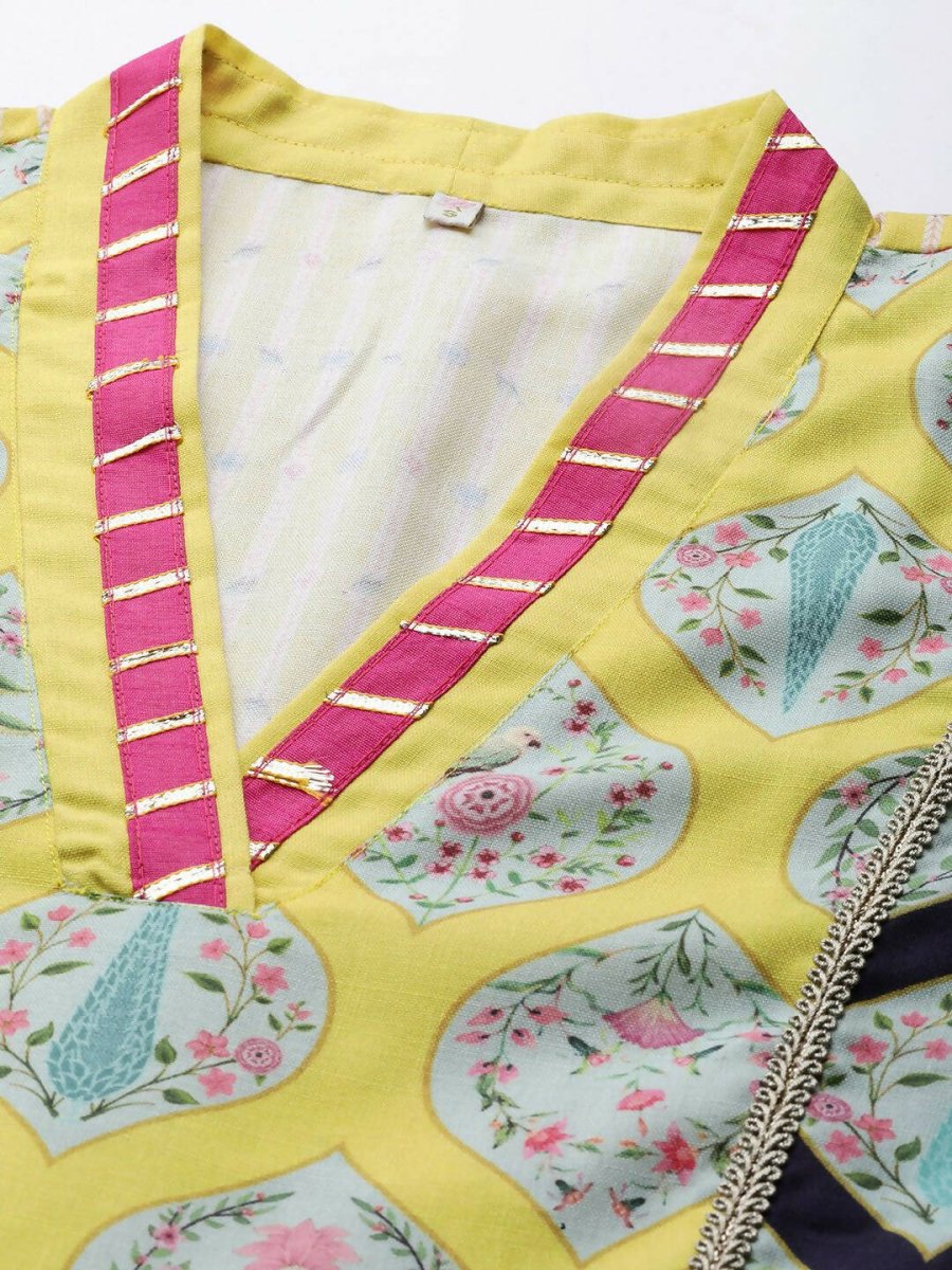 Ahalyaa Womens Yellow Cotton Digital Printed Kurta Palazzo Set | Swadesiicart