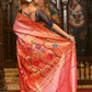 Very Much Indian Pure Silk Intricately Woven Handloom Paithani-Pretty Peach | Swadesiicart