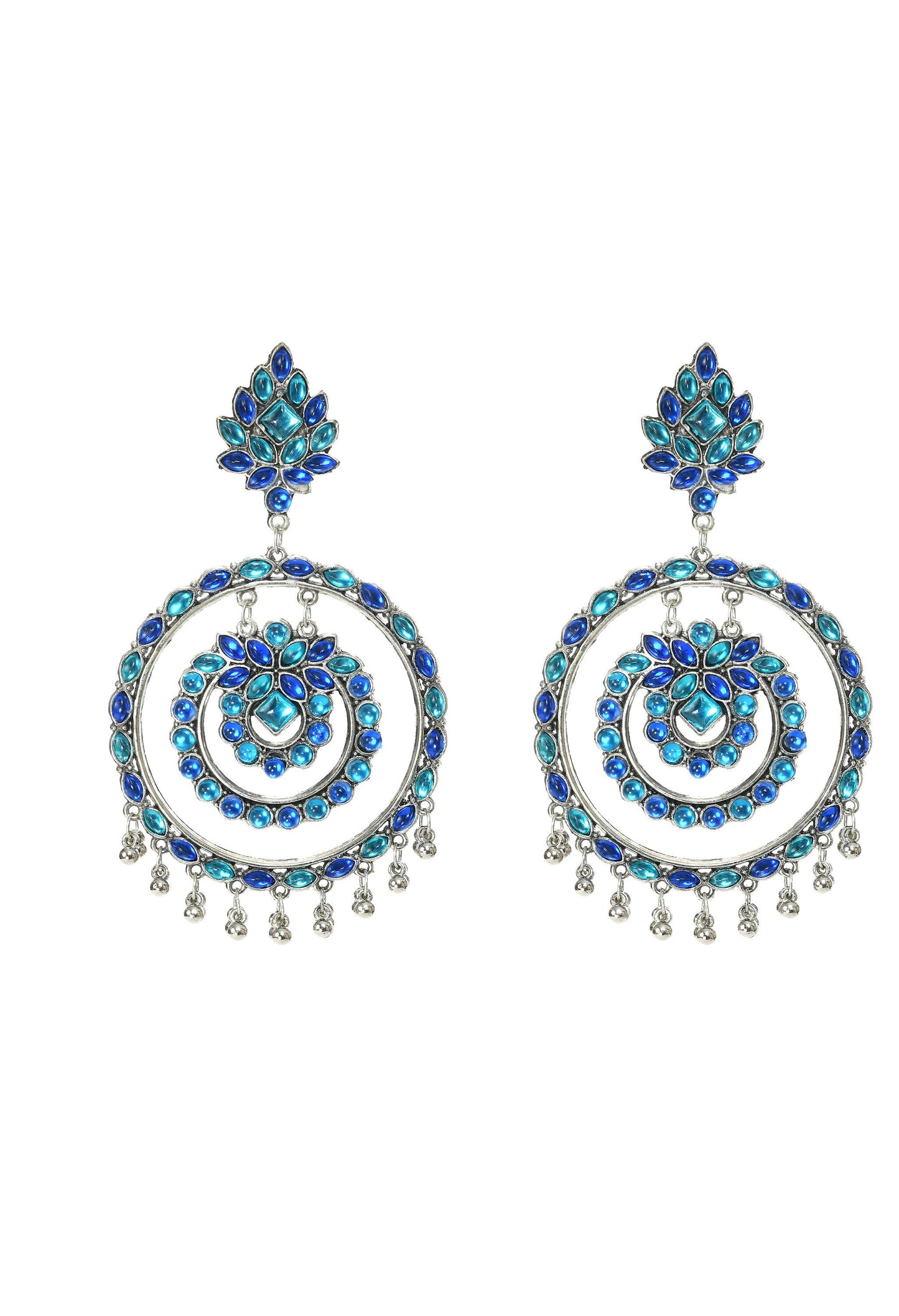 Mominos Fashion Johar Kamal Women's Blue Kundan Circles Earrings - Mominos Fashion