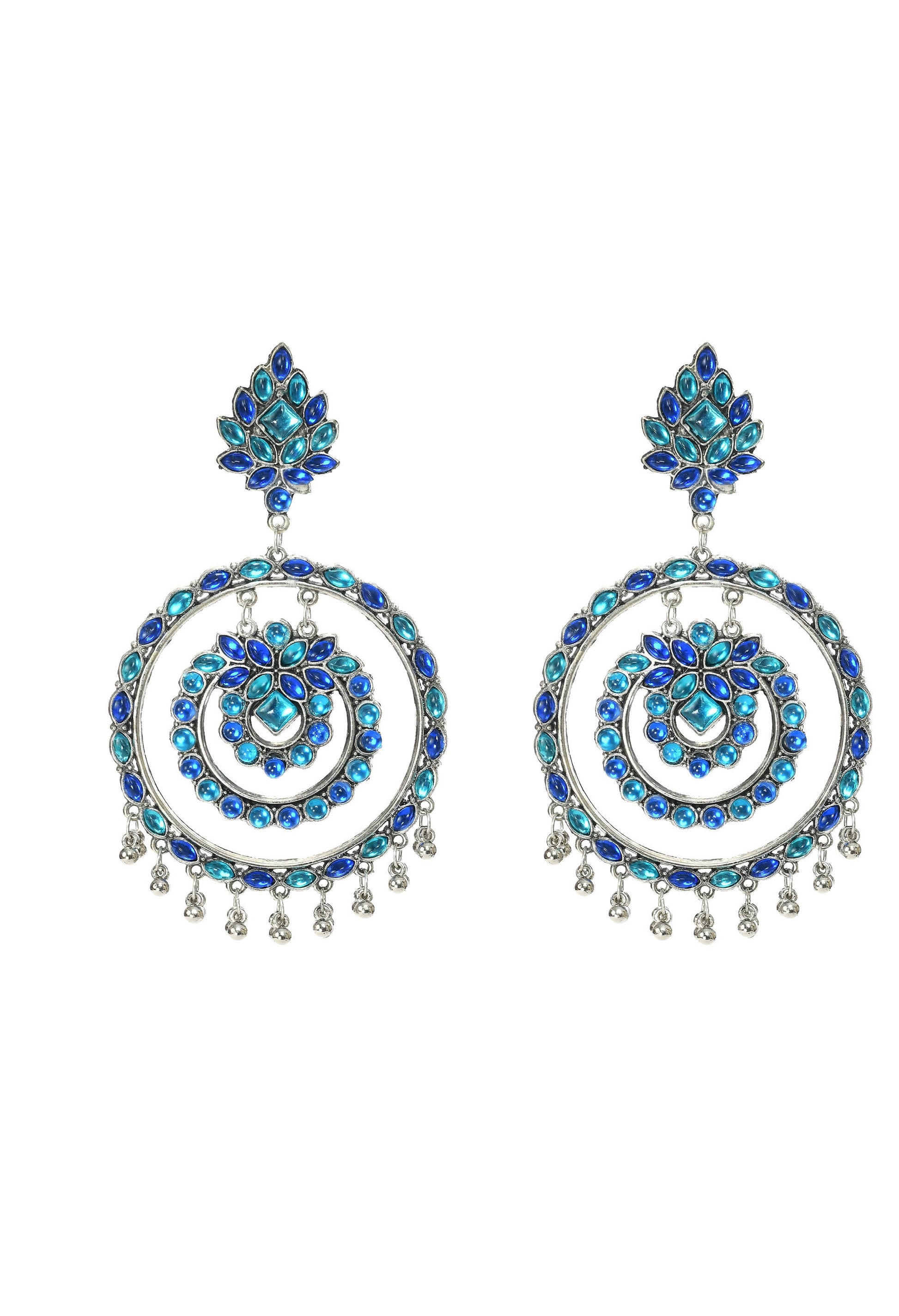 Mominos Fashion Johar Kamal Women's Blue Kundan Circles Earrings - Mominos Fashion