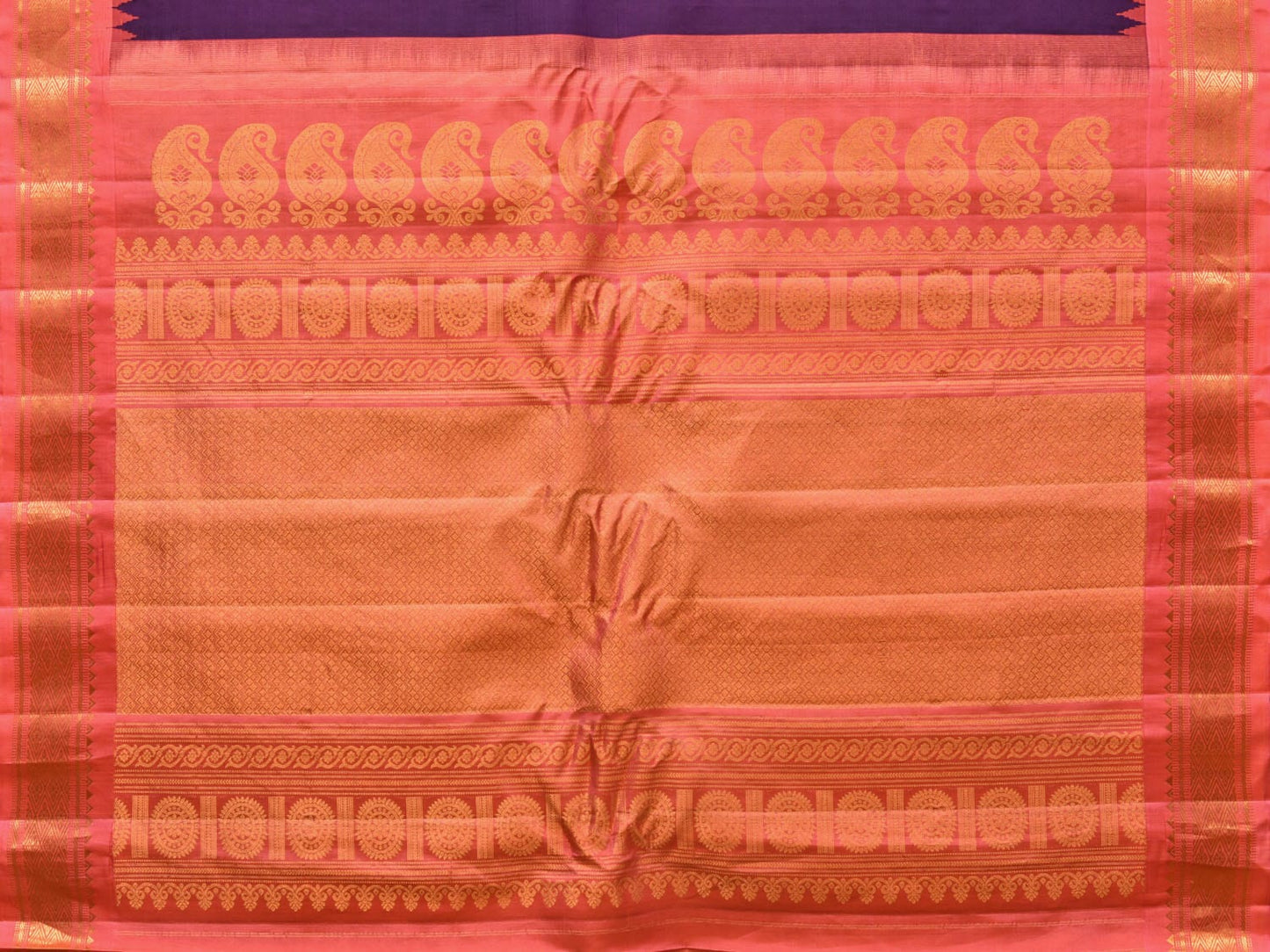 Purple and Peach Gadwal Silk Handloom Saree with Mango Pallu and Border Design - Global Threads | Swadesiicart