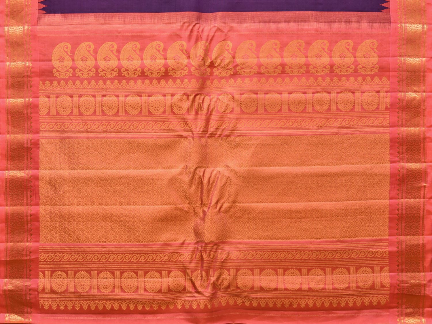 Purple and Peach Gadwal Silk Handloom Saree with Mango Pallu and Border Design - Global Threads | Swadesiicart