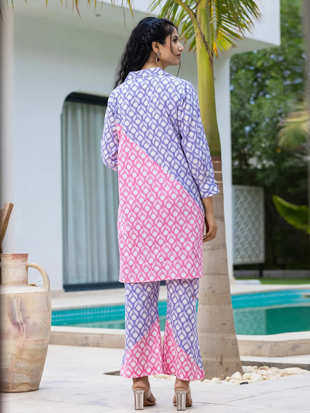 Yufta Purple & Pink Colour blocking Co Ord Set - Swadesiicart