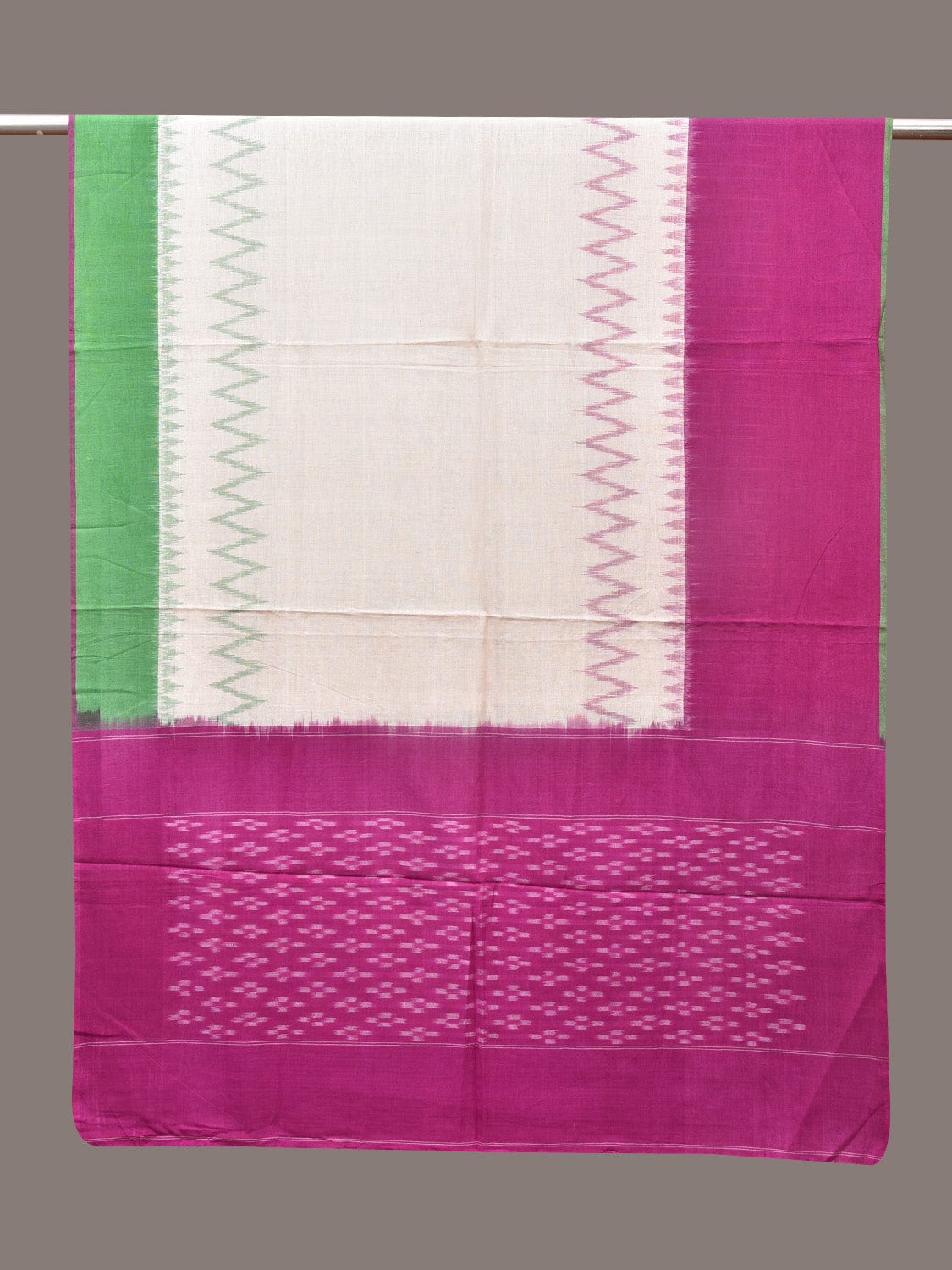 Purple and White Pochamaplly Ikat Cotton Handloom Dupatta with Temple Border Design - Global Threads | Swadesiicart