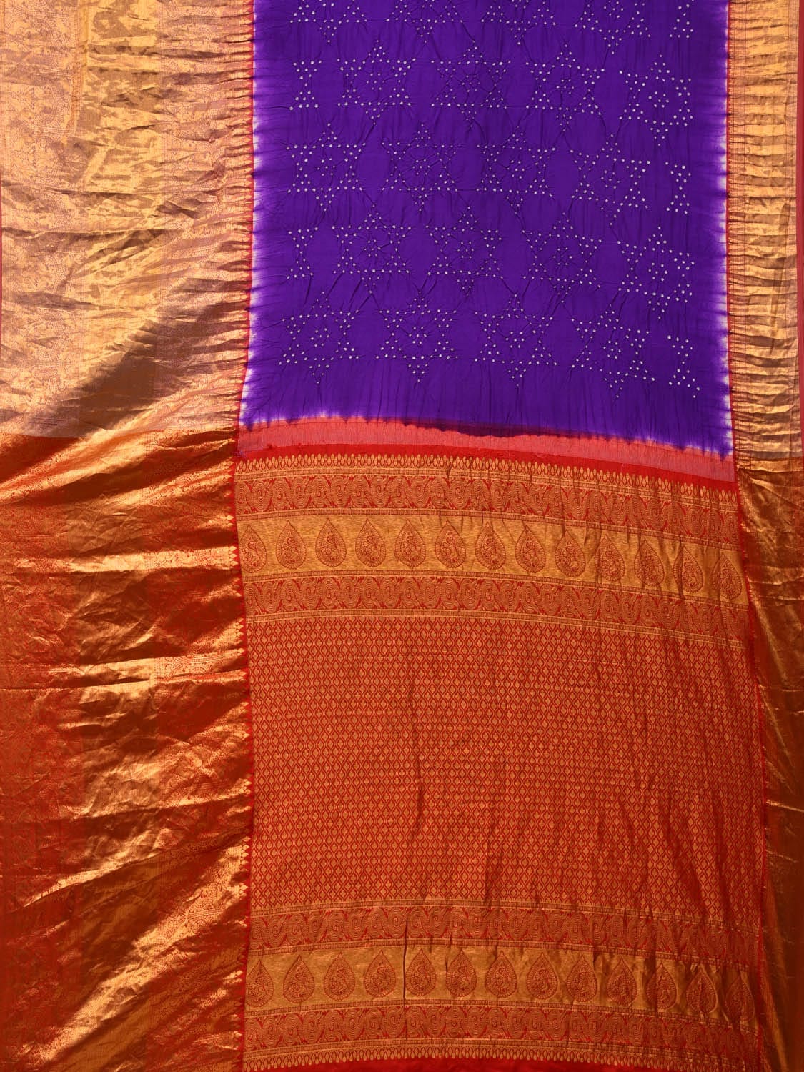Purple Bandhani Kanchipuram Silk Handloom Saree with Pallu and Border Design - Global Threads | Swadesiicart