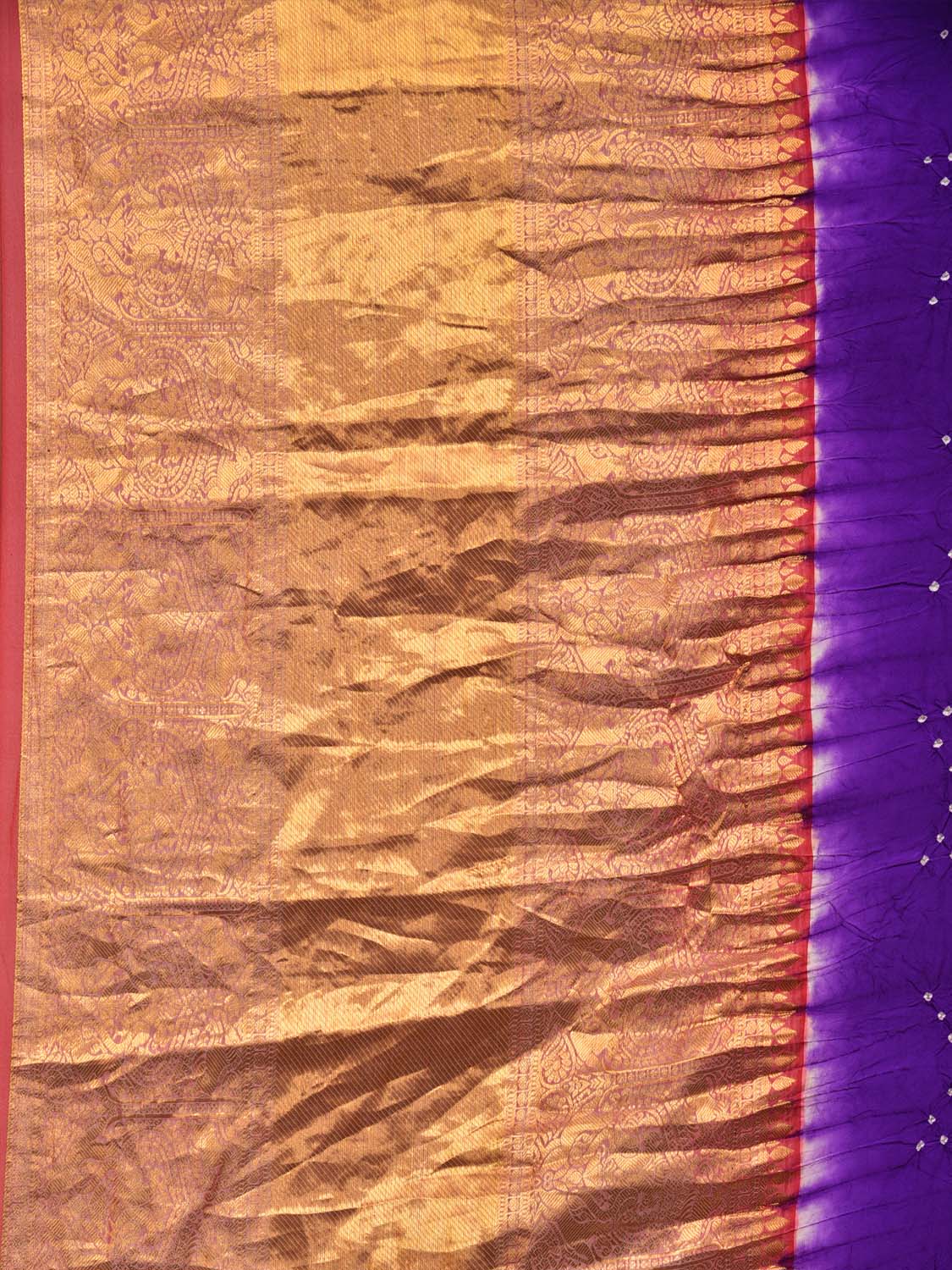 Purple Bandhani Kanchipuram Silk Handloom Saree with Pallu and Border Design - Global Threads | Swadesiicart