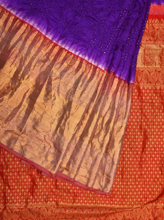 Purple Bandhani Kanchipuram Silk Handloom Saree with Pallu and Border Design - Global Threads | Swadesiicart