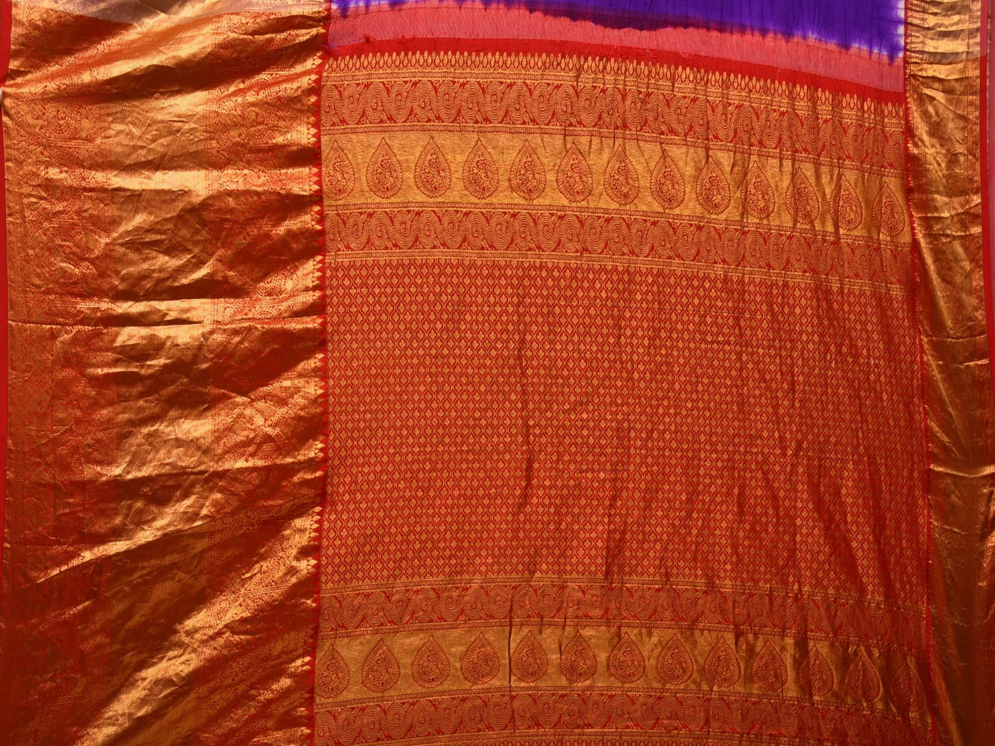Purple Bandhani Kanchipuram Silk Handloom Saree with Pallu and Border Design - Global Threads | Swadesiicart
