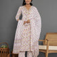 Yufta Purple Beads & Stones Cotton Anarkali Kurta Dupatta Pant Set - Swadesiicart