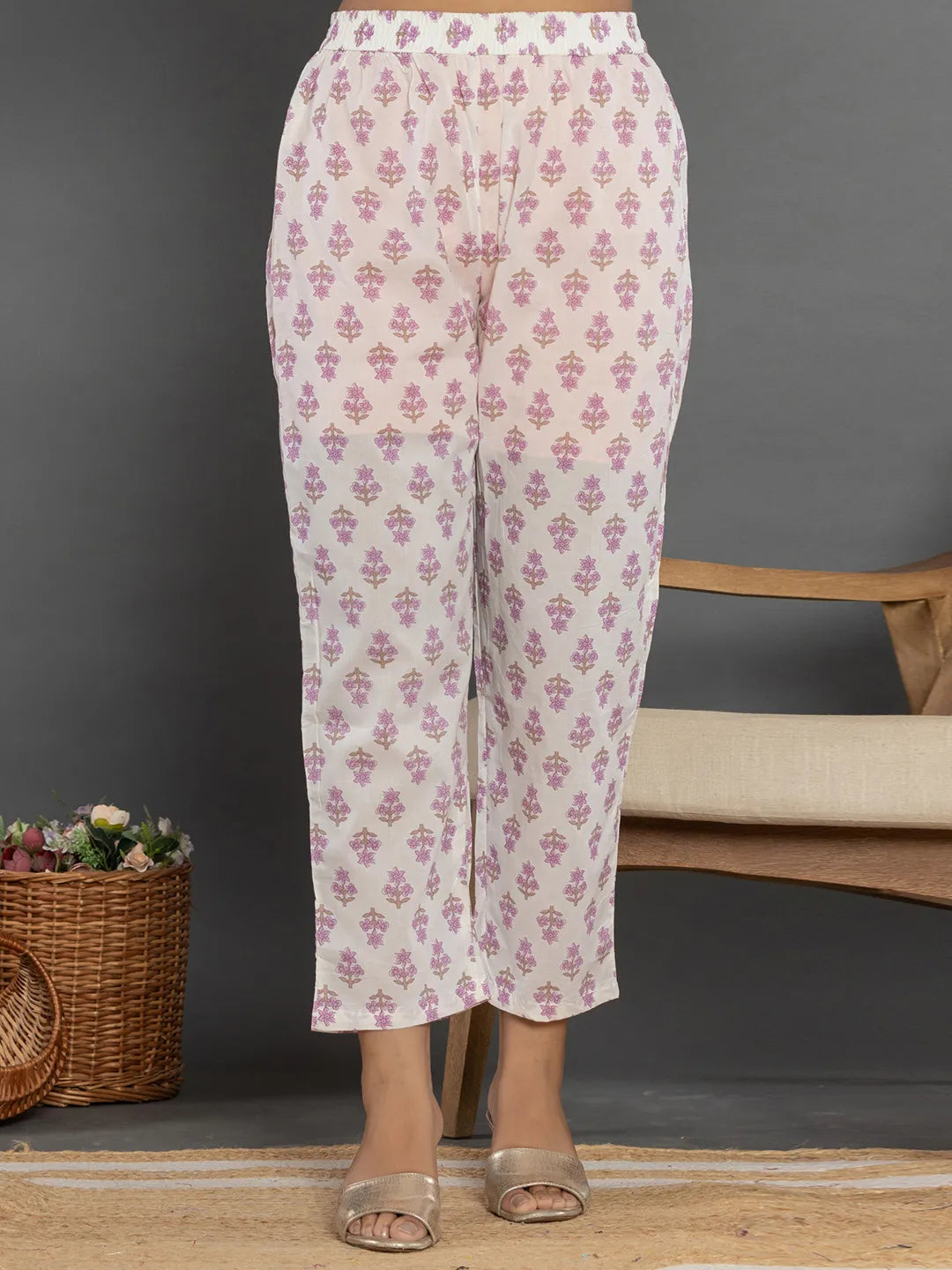 Yufta Purple Beads & Stones Cotton Anarkali Kurta Dupatta Pant Set - Swadesiicart