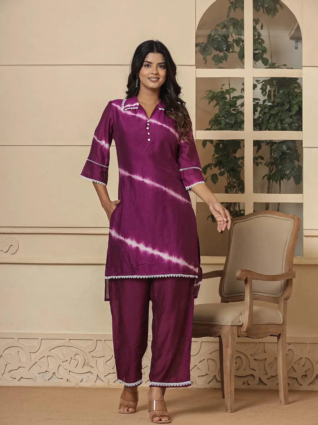 Yufta Purple Chanderi Silk Tie Dye Co-Ord Set - Swadesiicart