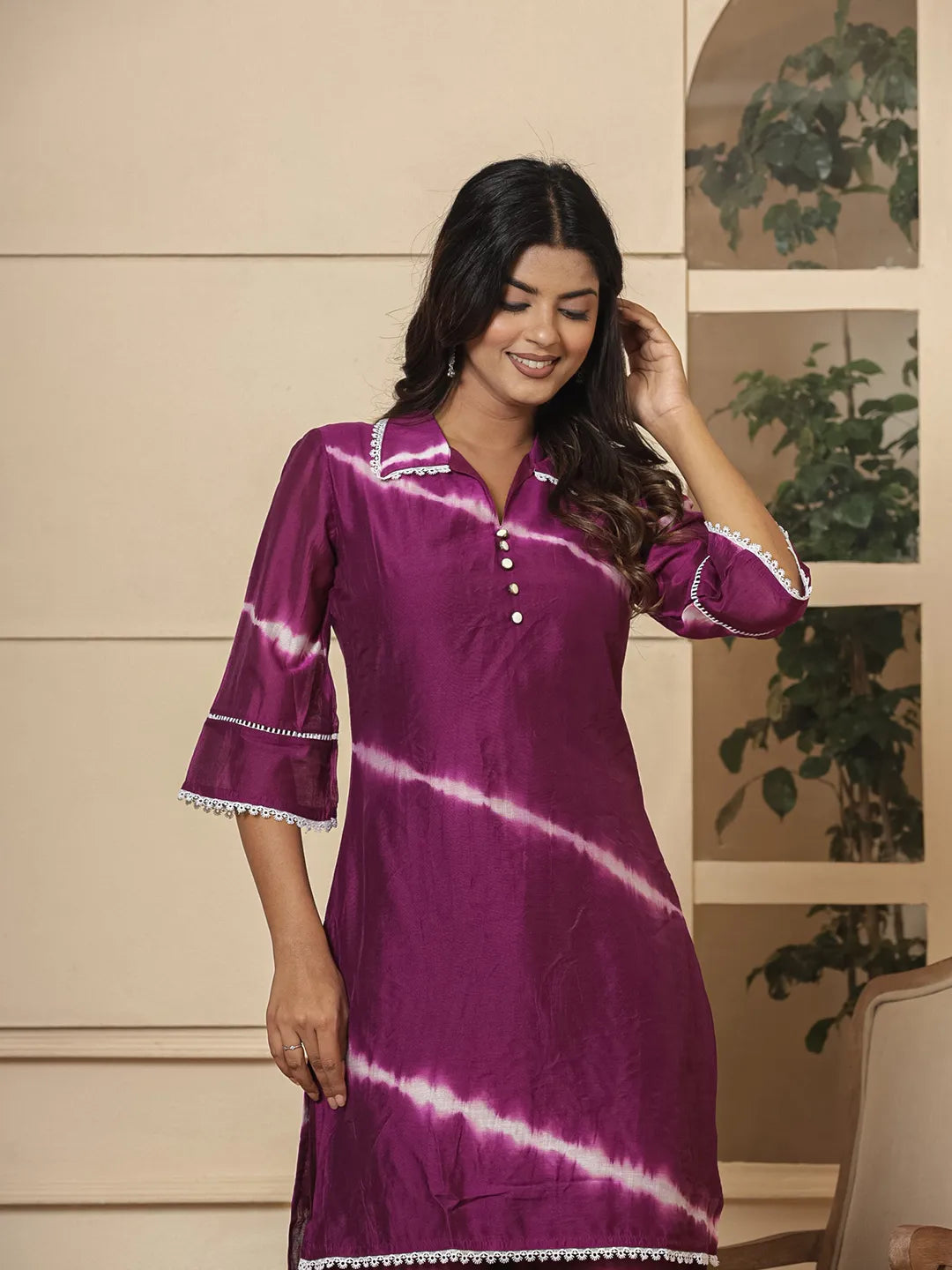 Yufta Purple Chanderi Silk Tie Dye Co-Ord Set - Swadesiicart