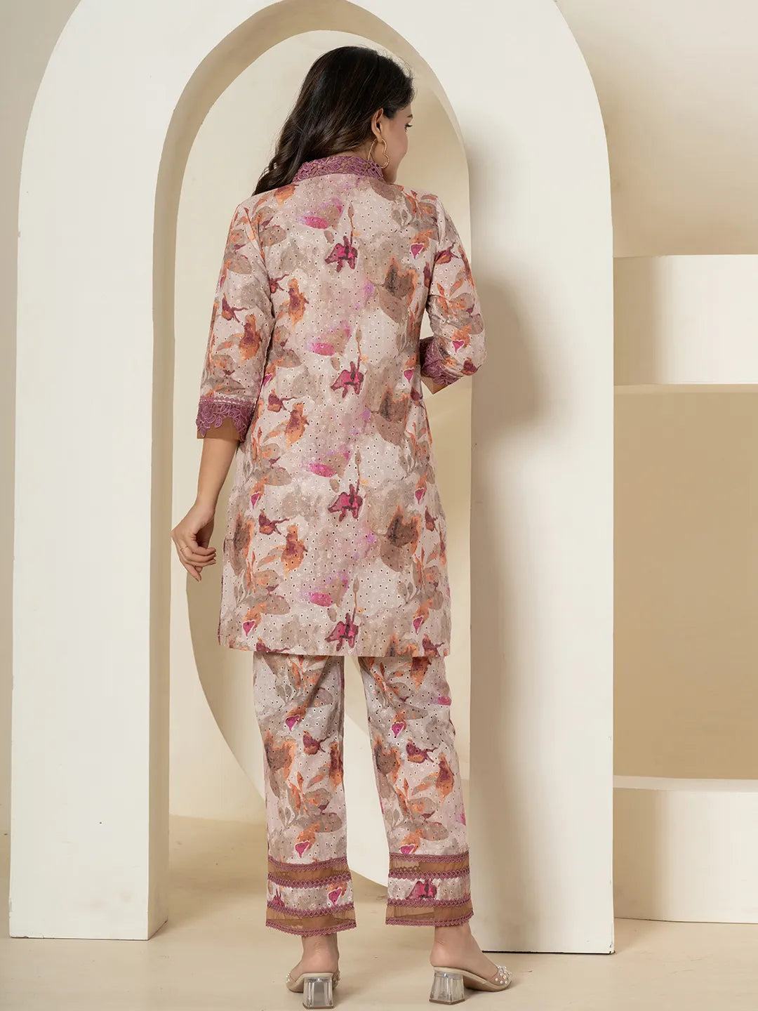 Yufta Purple Cotton Schiffli Co-Ord Set With Lace Detailing - Swadesiicart