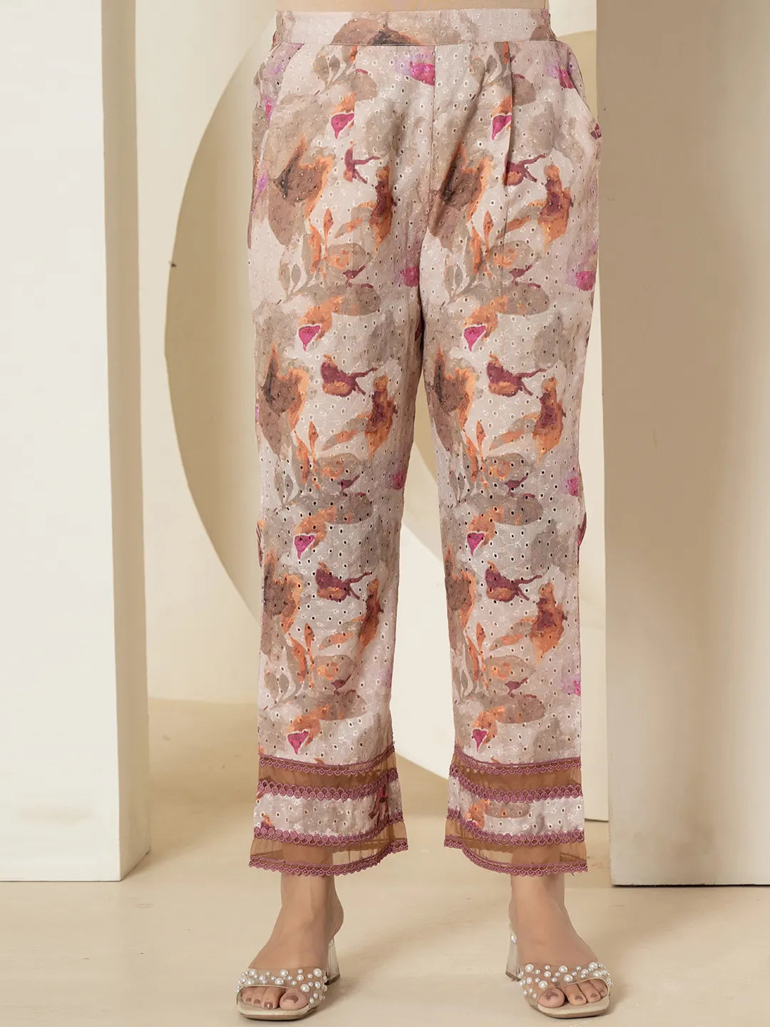Yufta Purple Cotton Schiffli Co-Ord Set With Lace Detailing - Swadesiicart