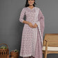 Yufta Purple Cotton Silk Embroidered Anarkali Kurta Dupatta Set - Swadesiicart
